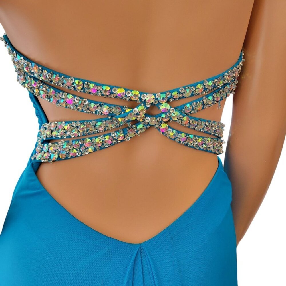 Jump Apparel Dress Size Juniors 3/4 Prom Ball Gown Formal‎ Blue Sequins Bling - Picture 4 of 13